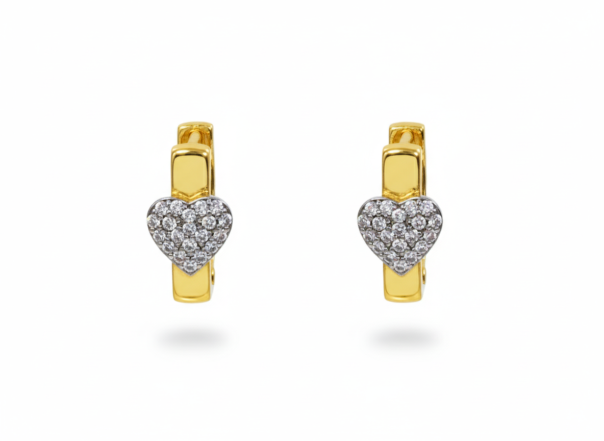 18k Gold Plated Heart Silver Huggies Square