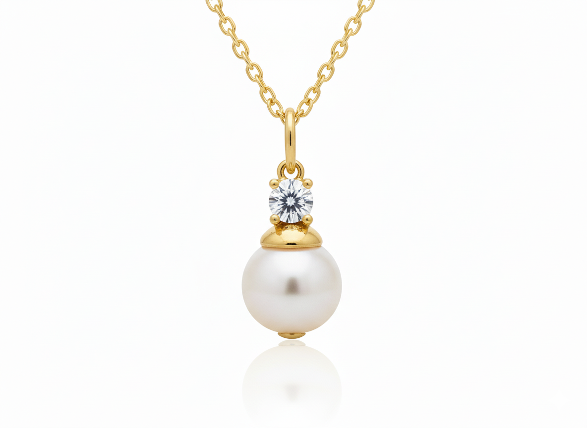 Pearl Pendant Necklace – 18K Gold Plated with Zirconia