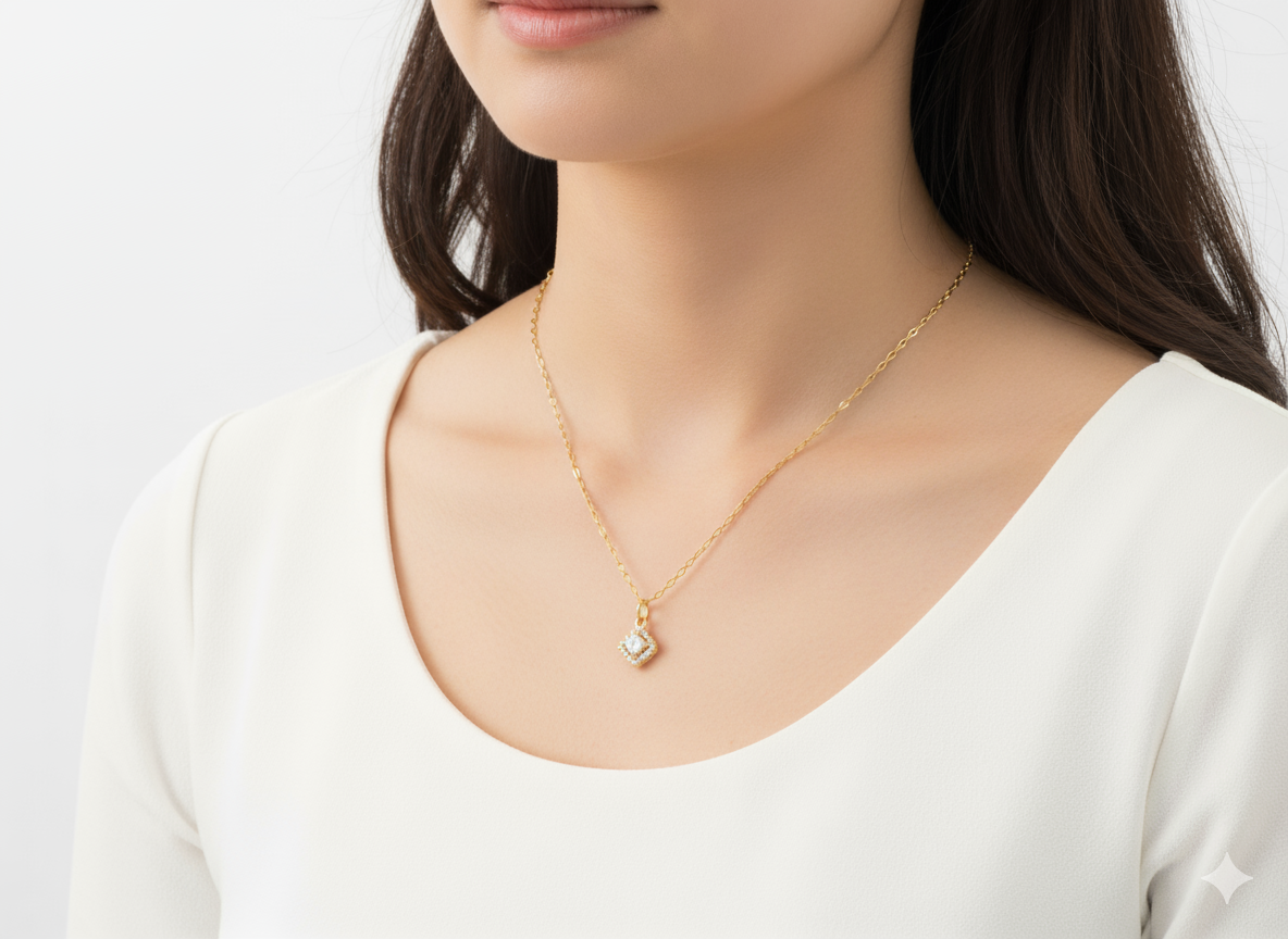 White Diamond Zircons Necklace – Gold Plated 18K