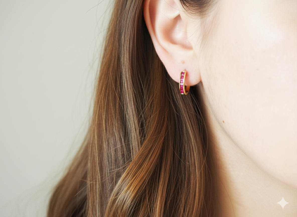 Huggies Fuchsia Zircons – 18K Gold Plated