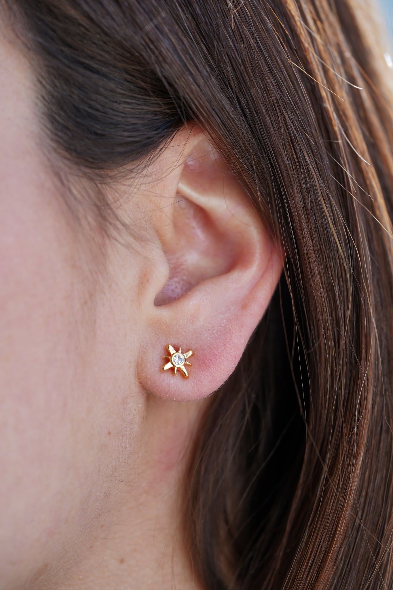 Star Earrings with White Zircons - Gold Plated 22k Waterproof