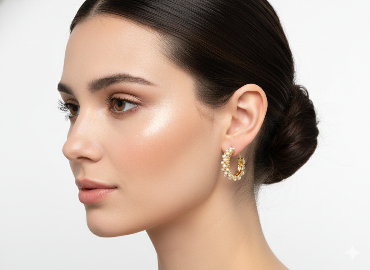 Hoops Earrings Mini Pearls & mini Zircons - 18K Gold Plated-