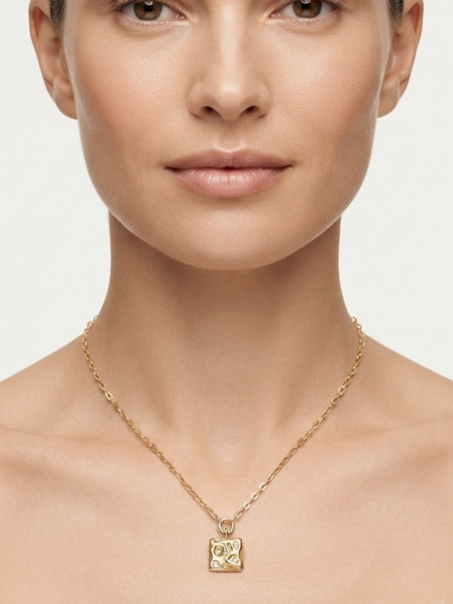 Square Zirconia Pendant Necklace – 18K Gold Plated