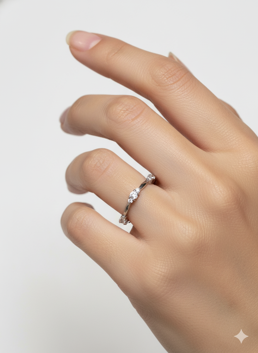 White Eternity Band Ring with 5 Zirconias – Sterling Silver 925