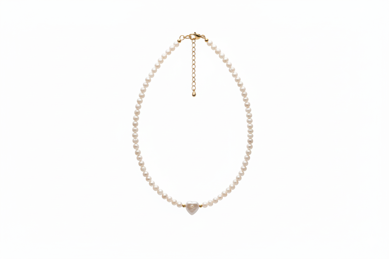 Freshwater Pearl Necklace with Mother of Pearl Heart
