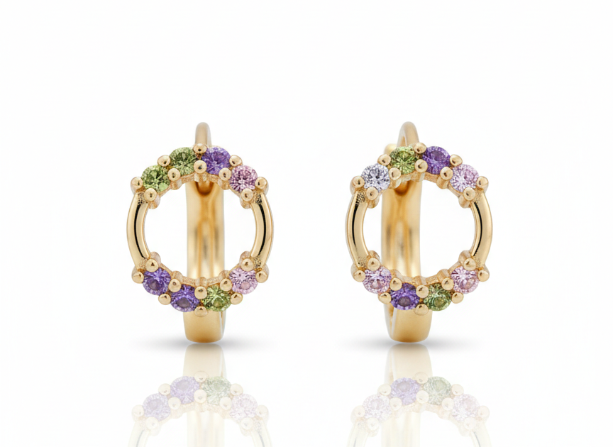 Circle Color Zirconia Huggie Earrings – 18K Gold Plated