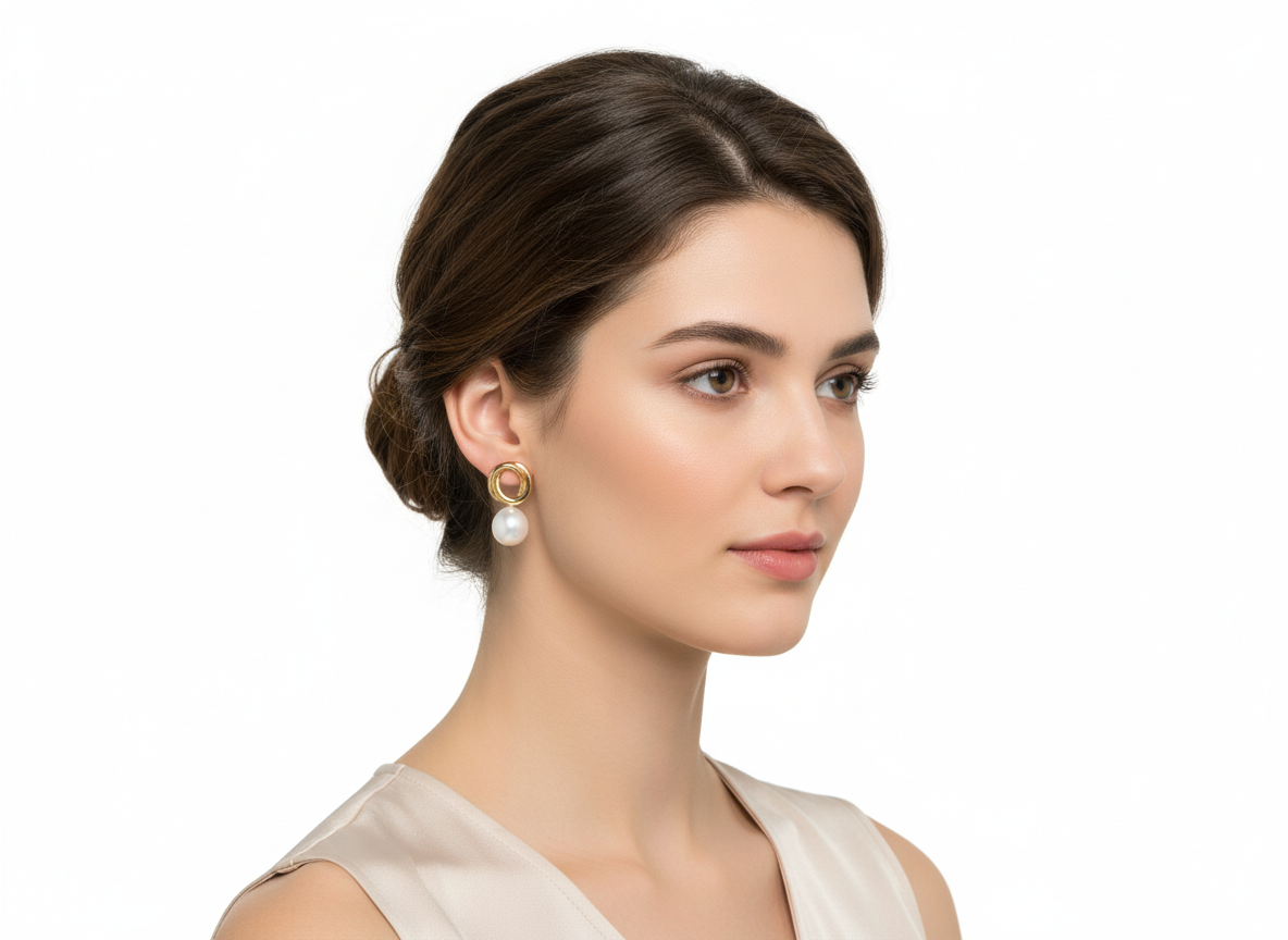 18k Gold Plated Elegant Drop Earrings with Circle & Pearl