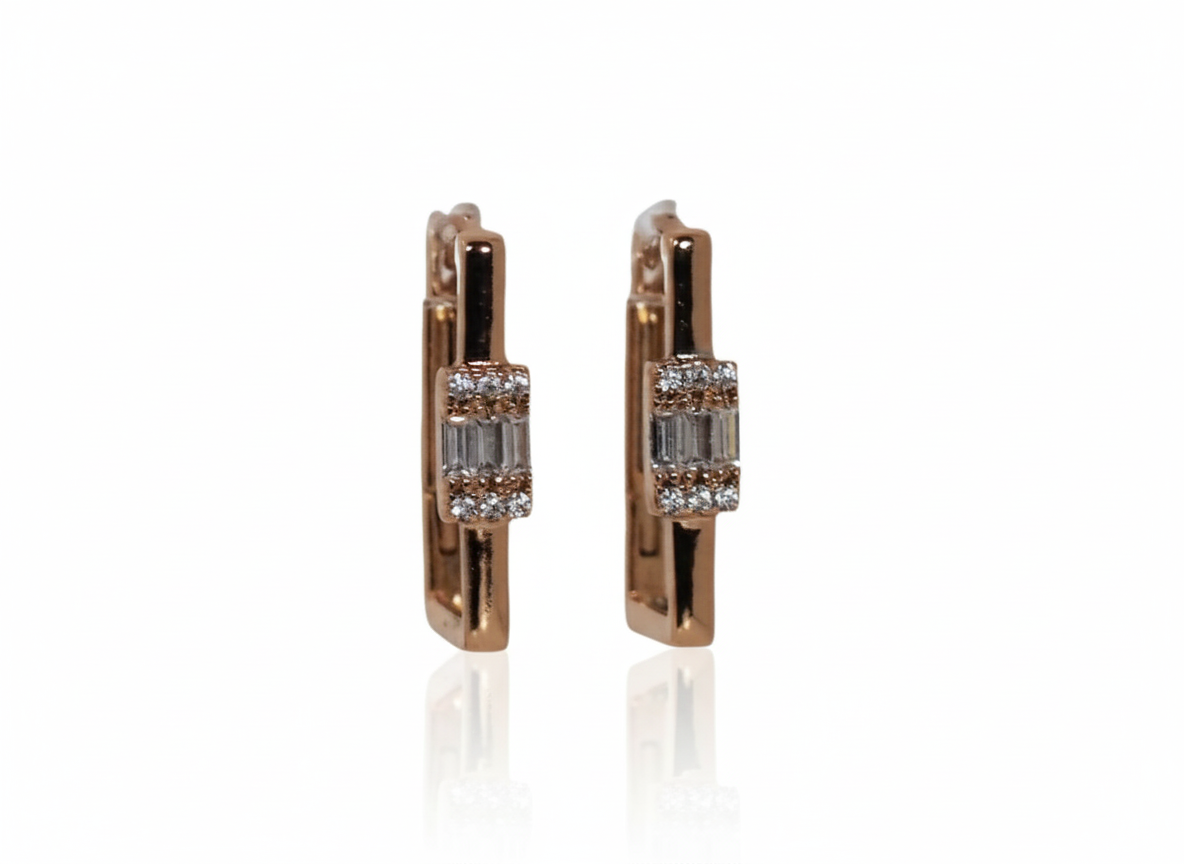 Rectangular Huggies with Zircons – 18K Rose Gold Plated