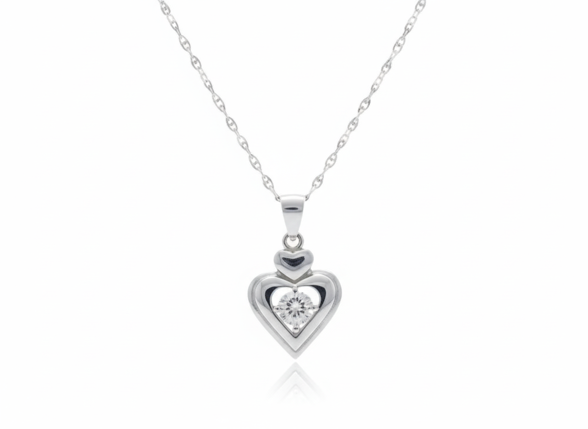 Heart Necklace with Zirconia in Sterling Silver 925