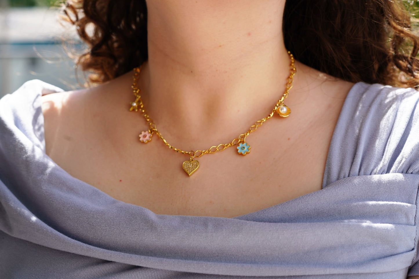 Heart Multi-Charm Necklace – Gold Plated 18K