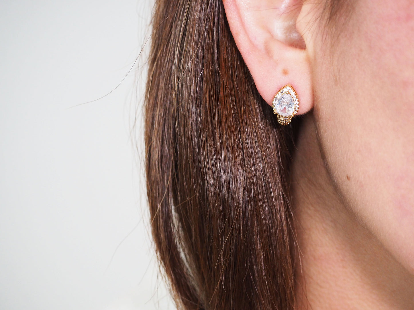 18k Gold Plated Elegant Huggies with White Zirconia & Mini Zircons