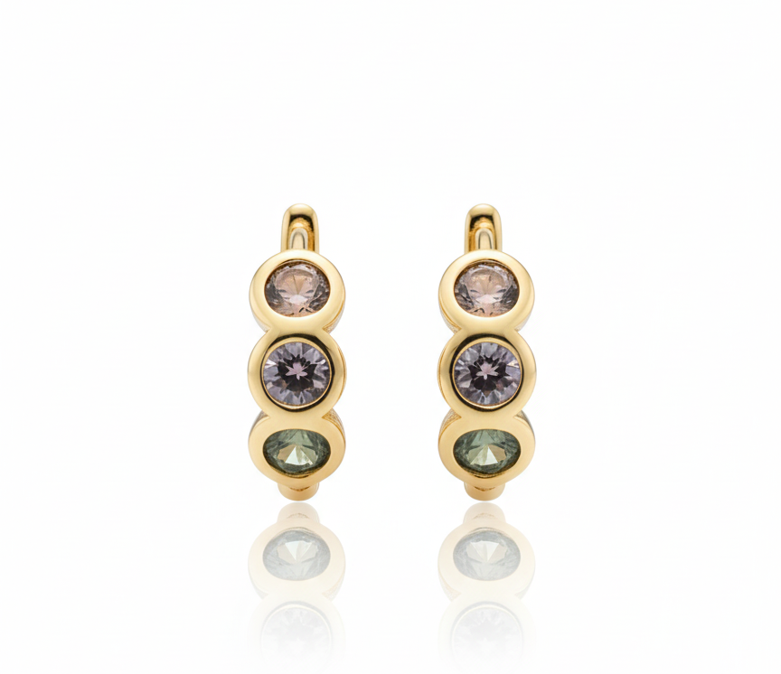 Circle Color Zirconia Huggie Earrings – 18K Gold