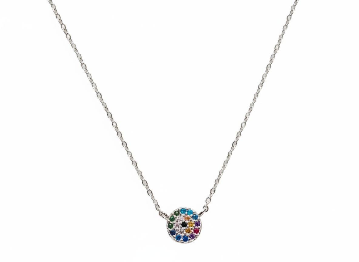 Circle Color Necklace Sterling Silver 925 with Mini Zirconia
