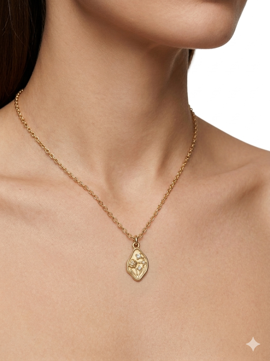 Rose Pendant Necklace with Zirconia-18K Gold-Plated