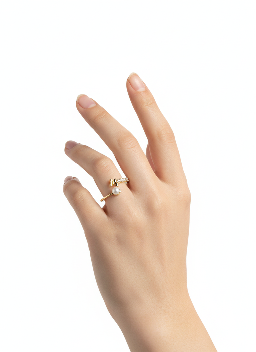 Butterfly and Zirconia Ring – Adjustable 18K Gold Plated