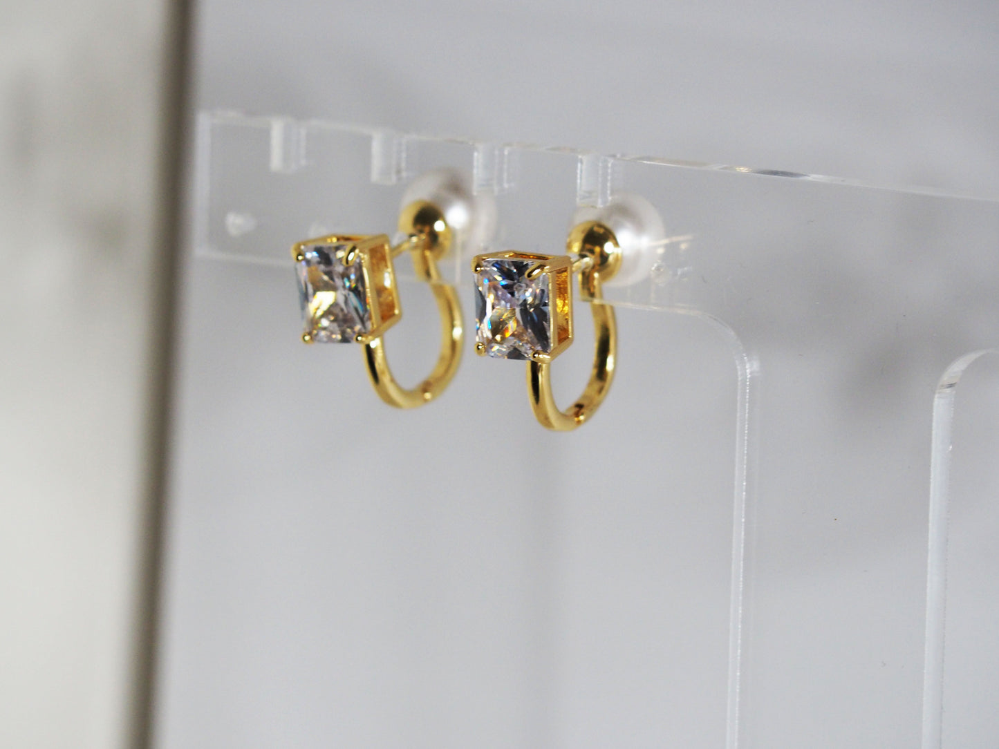 Huggies Zircon and Pearl Gold Plated 18k Earrings