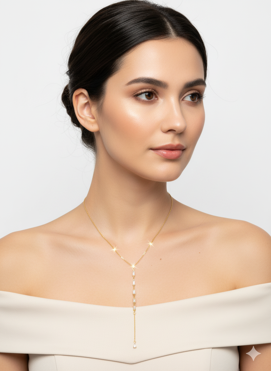 Delicate Long Necklace with Zirconia – 18K Gold Plated