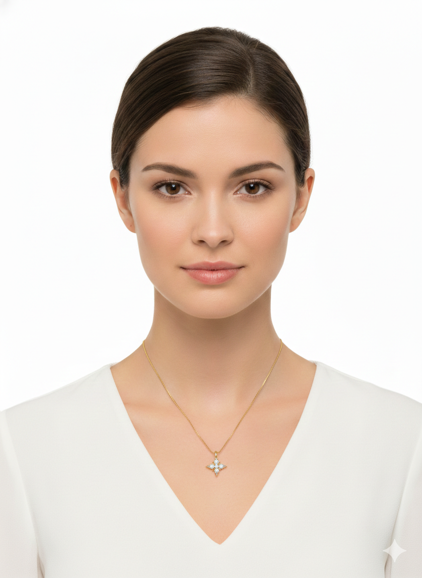 White Zirconia Cross Necklace – 18K Gold Plated