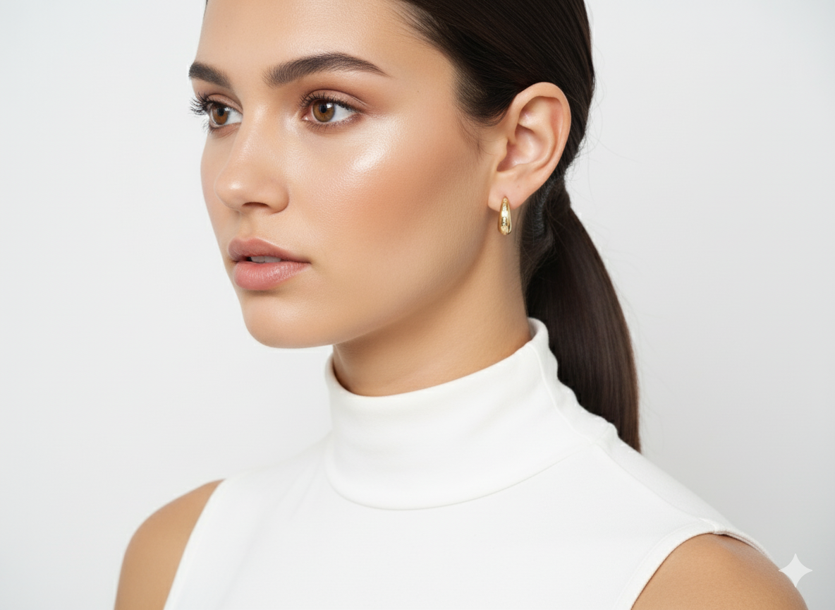 18k Gold Plated Huggie Earrings with Lines of Zirconia