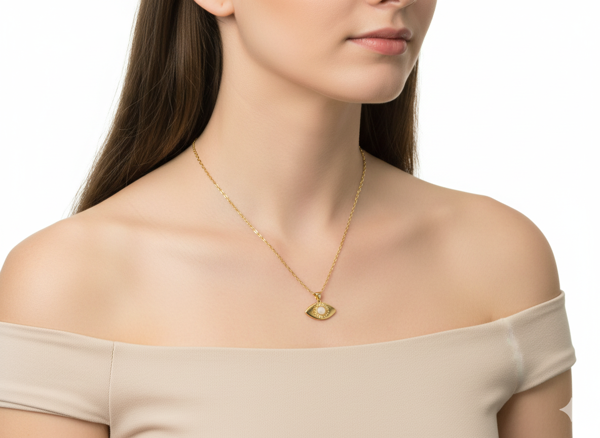 Agate Evil Eye Necklace – 18k Gold Plated Chain