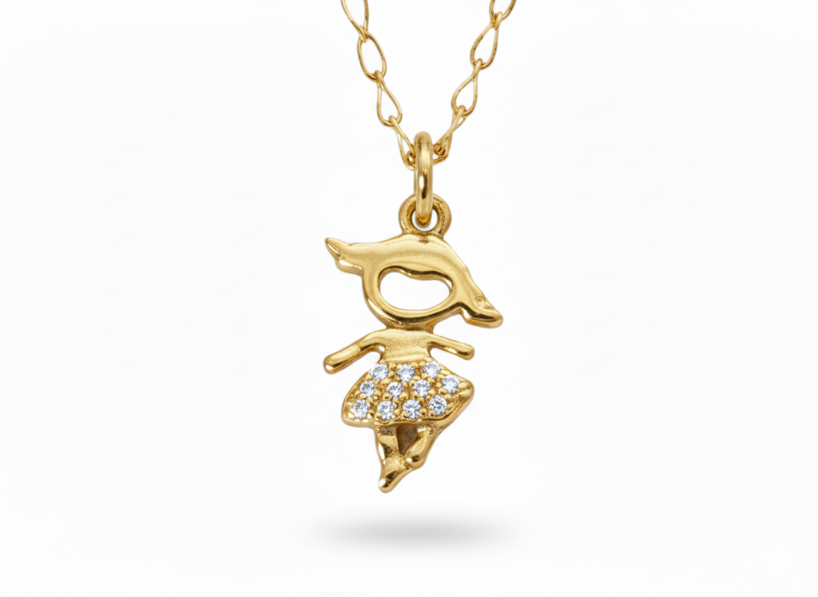 Girl Pendant Necklace with Zircons | 18K Gold Plated