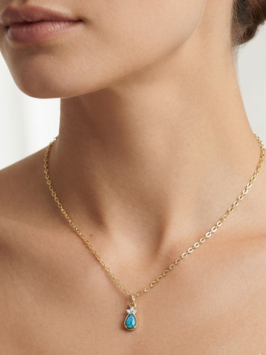 Blue Opal Pendant Necklace – 18K Gold Plated
