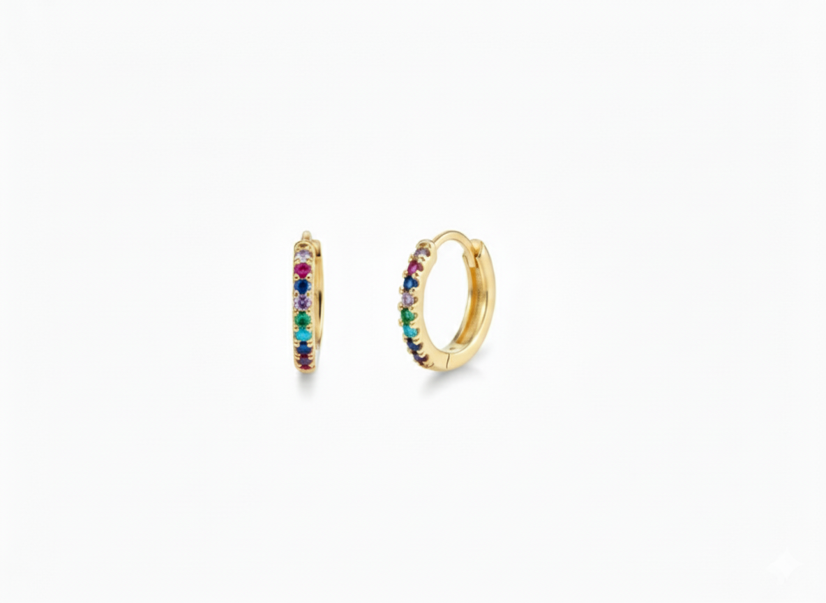Huggies Mini Multi-Color Zircon Earrings - Gold Plated 18k