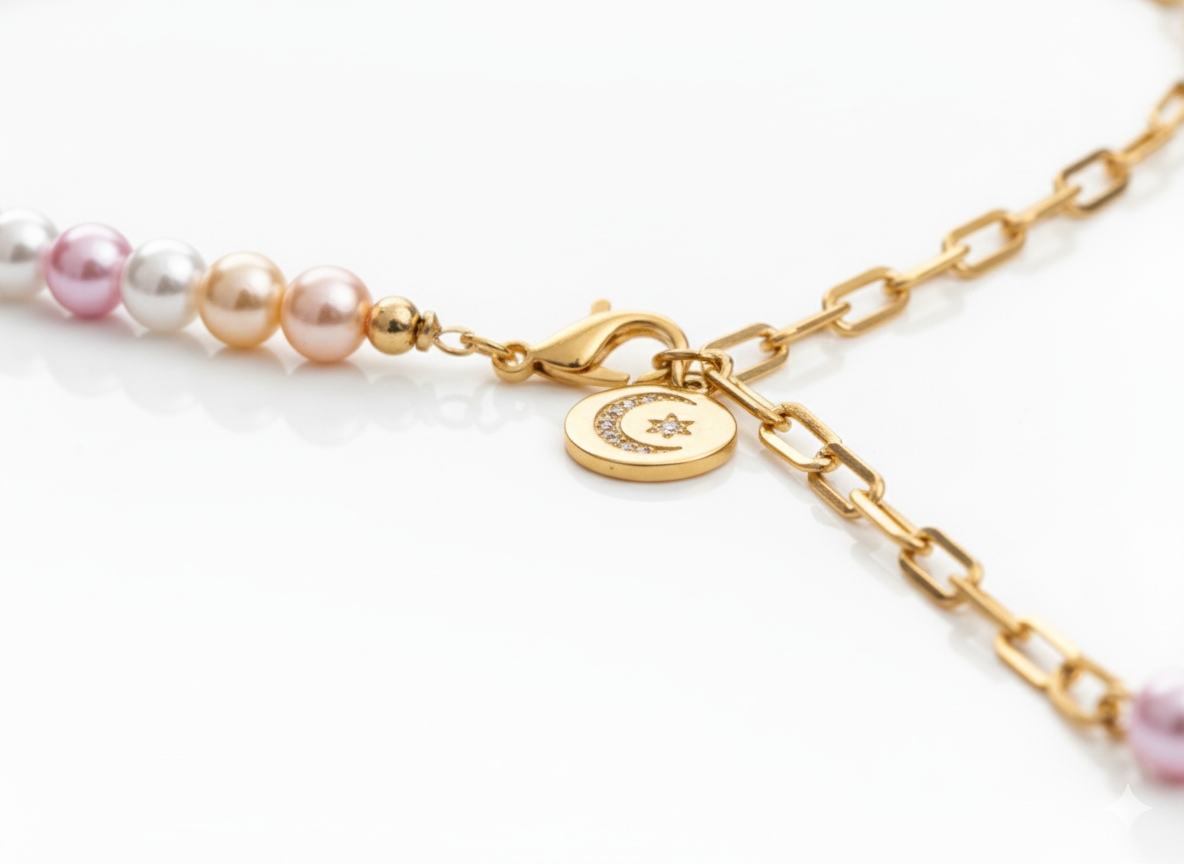 Rose Water Fresh Pearls & Half chain Necklace – 18K Gold-Plated