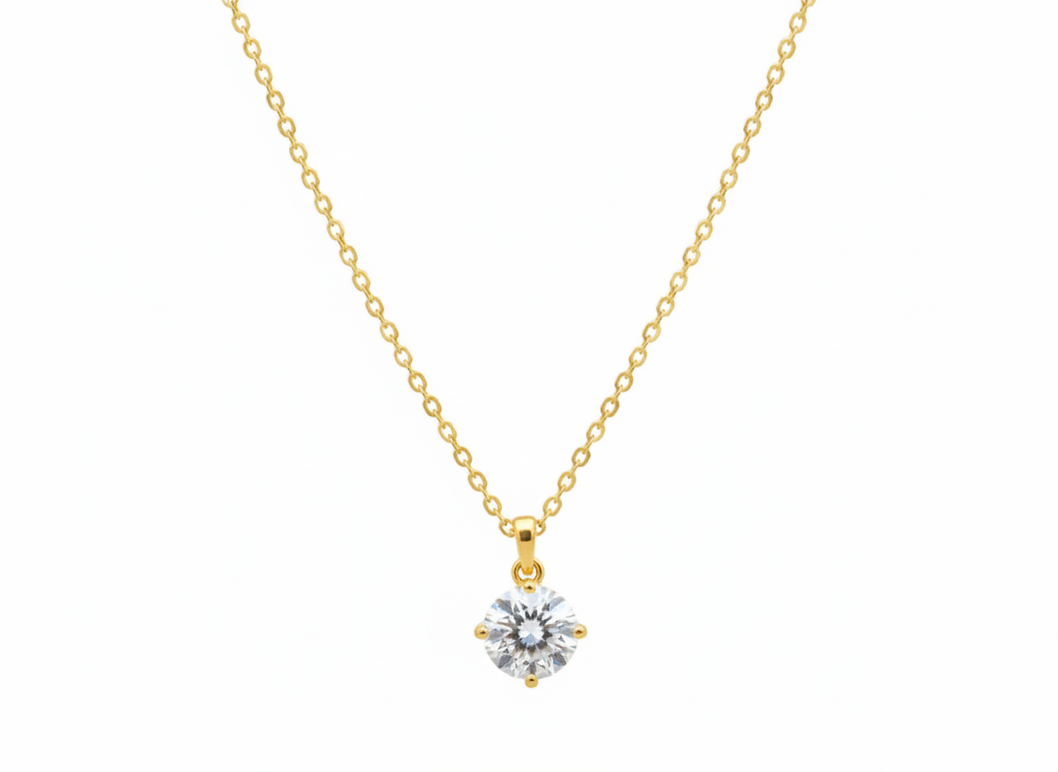 White Zirconia Necklace , 18K Gold Plated