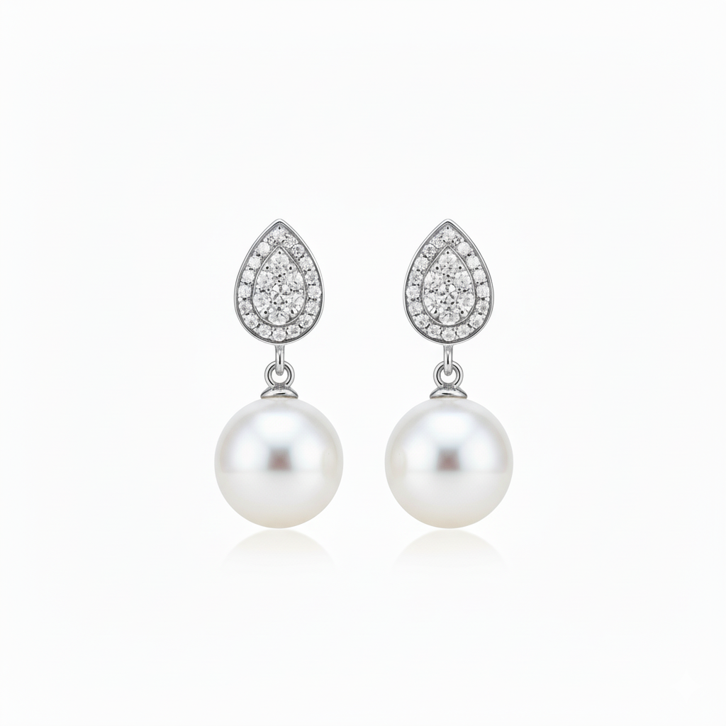 Pearl & Zircon Earrings in Sterling Silver 925