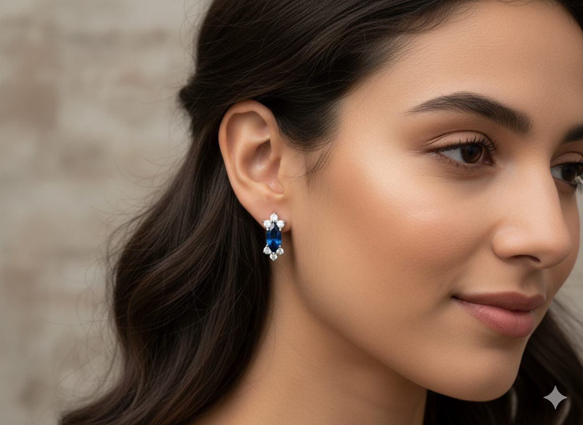 Blue Huggies with Zirconia - Sterling Silver 925