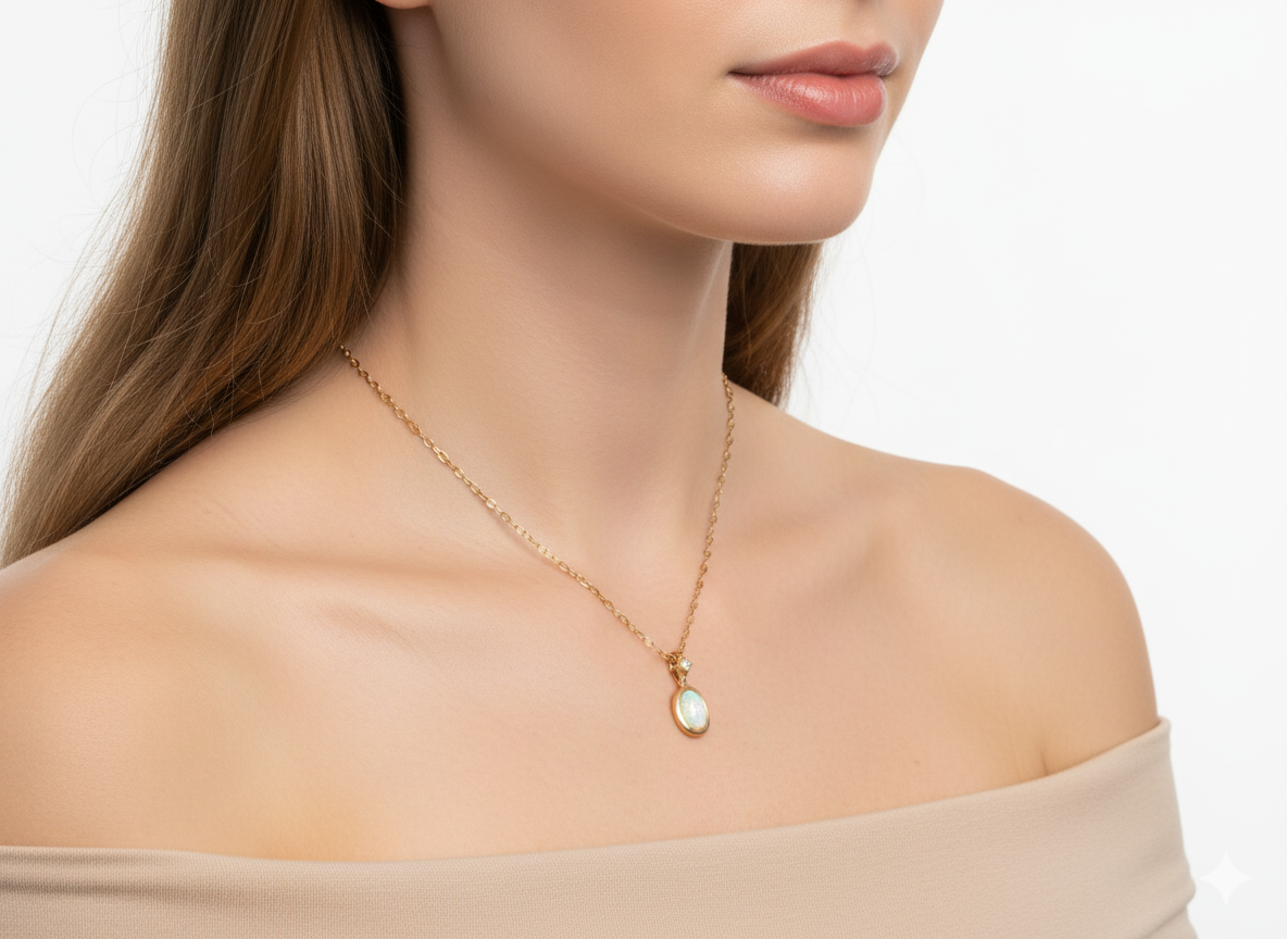 Agate Stone Necklace with Zirconia – 18K Gold Plated