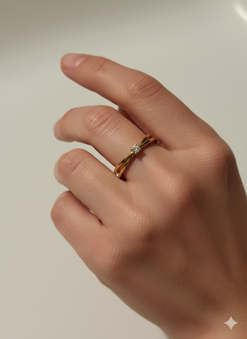 Classic Zirconia Ring – Adjustable 18K Gold Plated