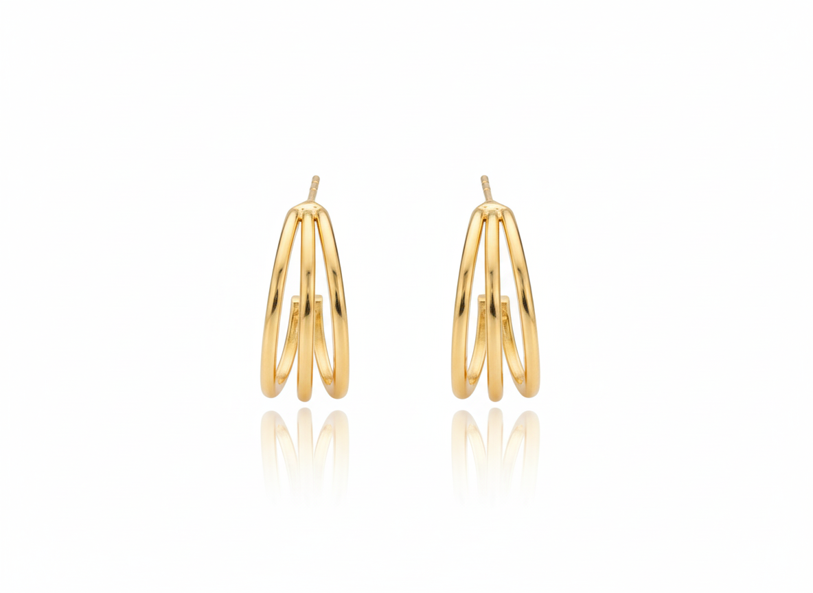 Medium Hoop Earrings with Triple Rings | Gold Plated 18k