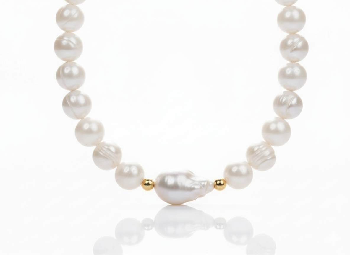 Freshwater Pearl Necklace with Mother of Pearl Centerpiece