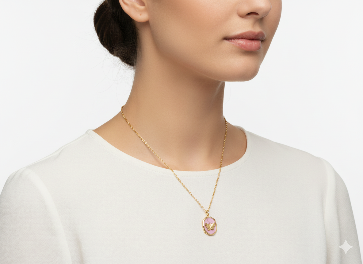 Purple Butterfly Necklace – 18K Gold Plated