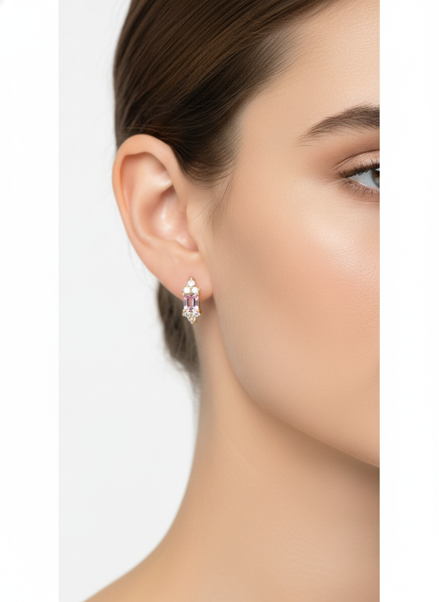 Elegant Pink & White Zircon Huggie Earrings – 18K Gold Plated