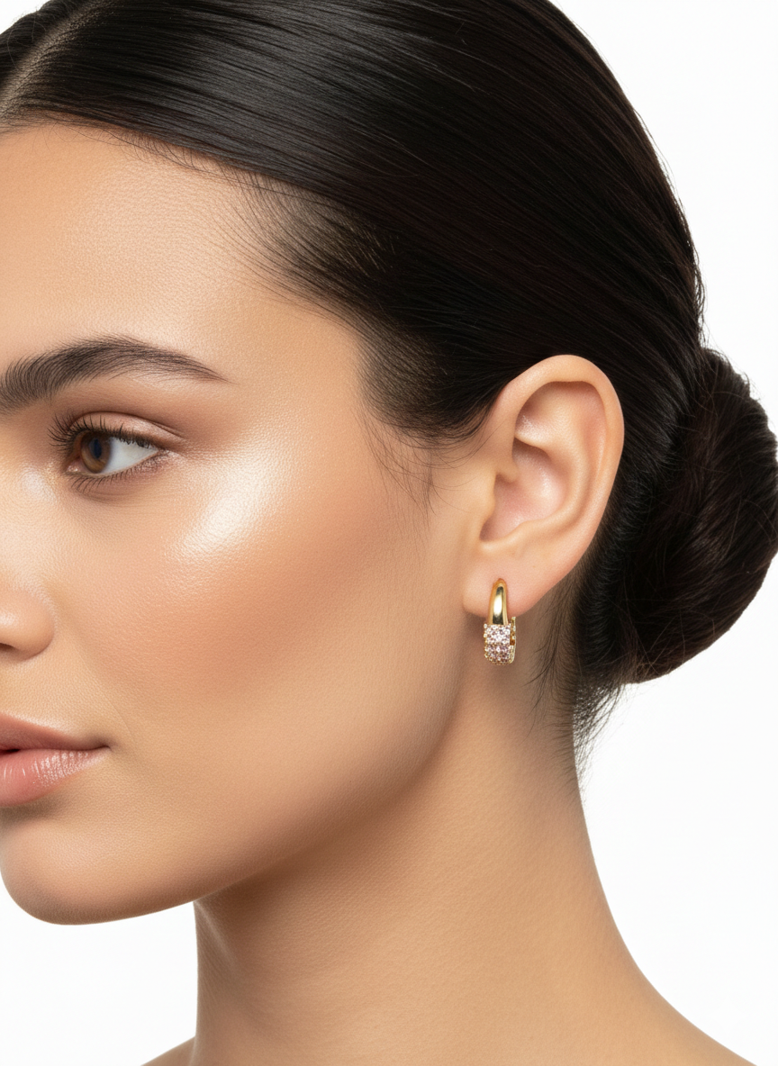 Huggie Earrings with Zirconia Detail – 18K Gold Plated