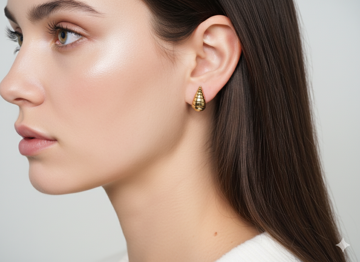 18k Gold Plated Curved Drop Shaped Stud Earrings