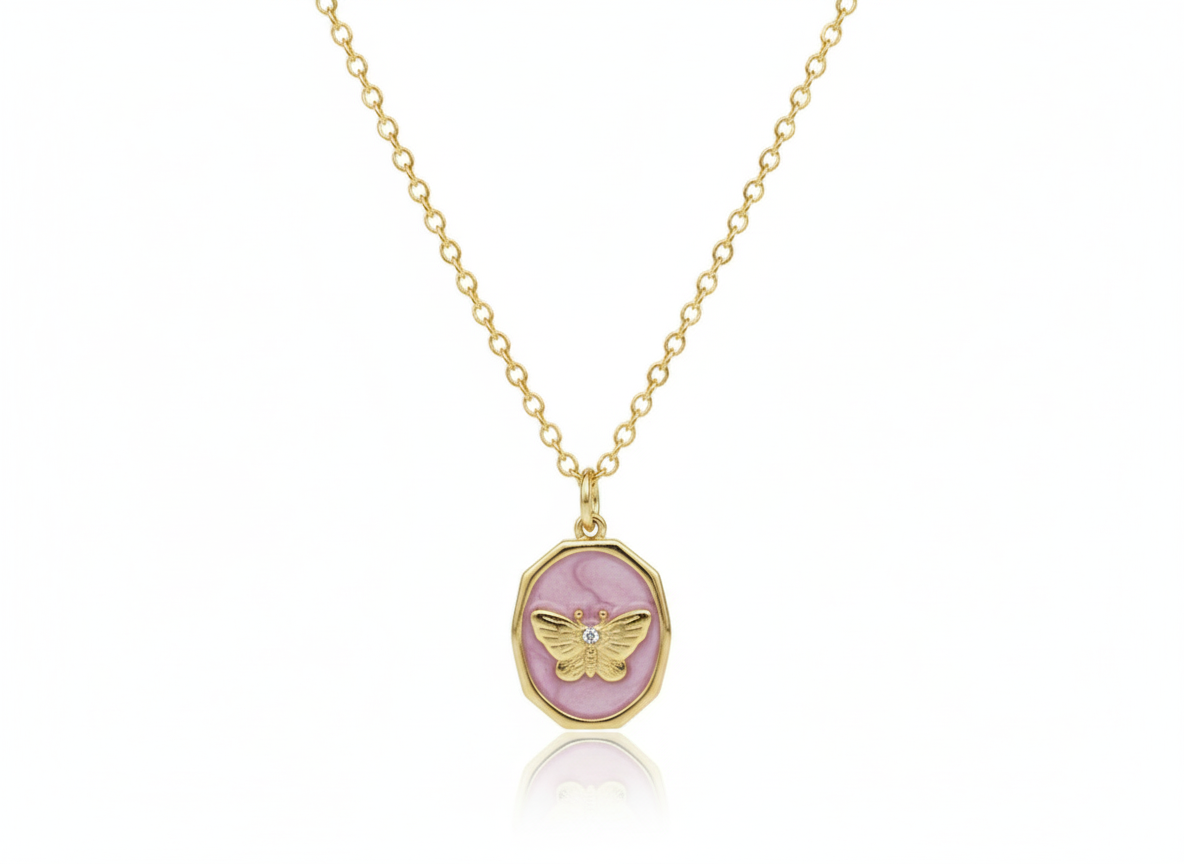 Purple Butterfly Necklace – 18K Gold Plated