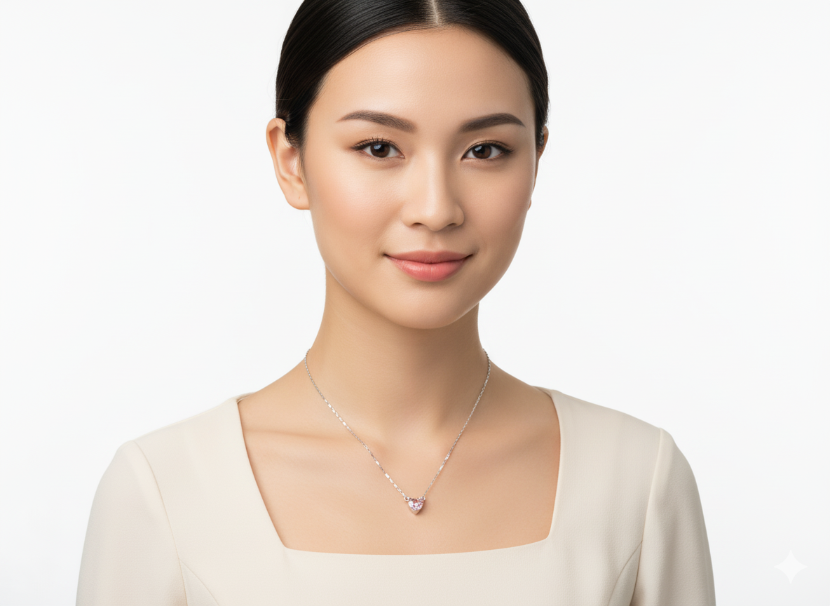 Necklace Pink Heart Zirconia Sterling Silver 925