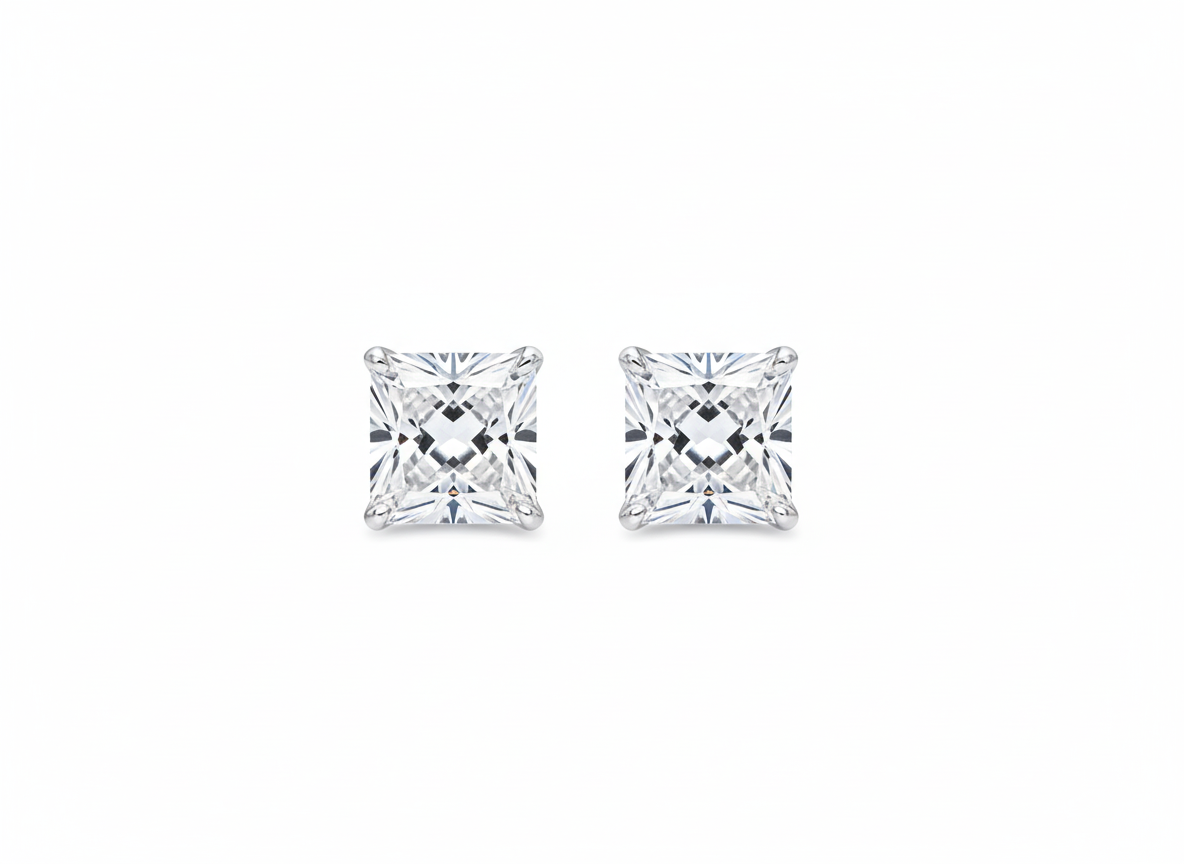 Square White Zirconia Earrings – Sterling Silver 925