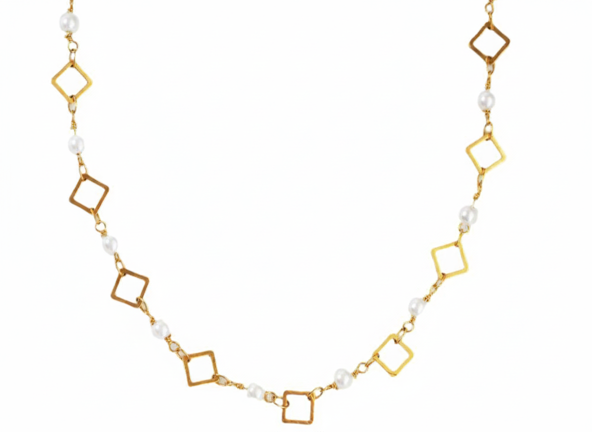 18K Gold-Plated Diamond & Pearl Necklace