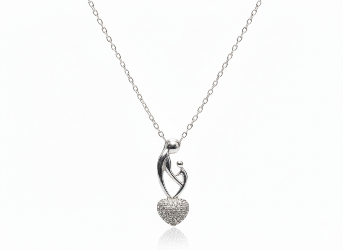 Mother & Baby Necklace in Sterling Silver 925 with Zirconia