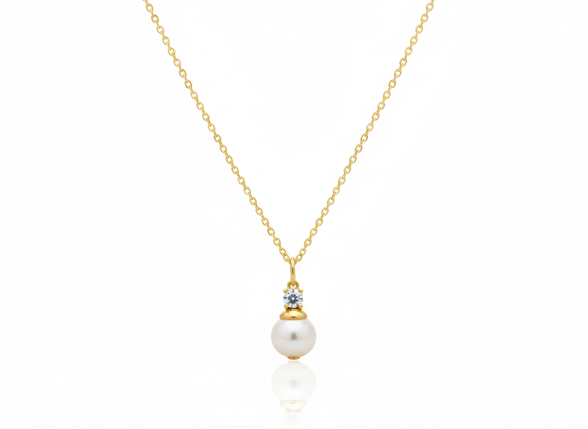 Pearl Pendant Necklace – 18K Gold Plated with Zirconia