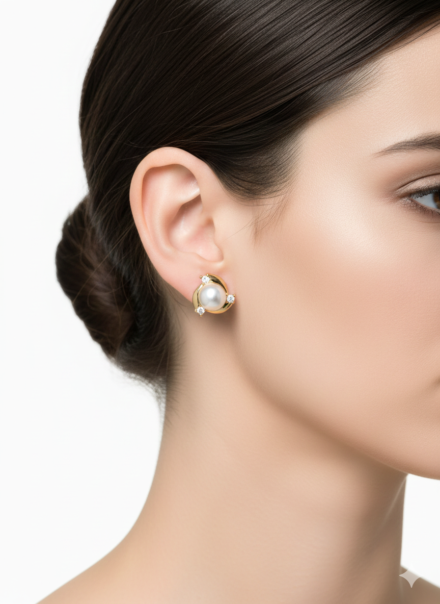 Romantic Earrings pearl & Zircons – 18K Gold Plated