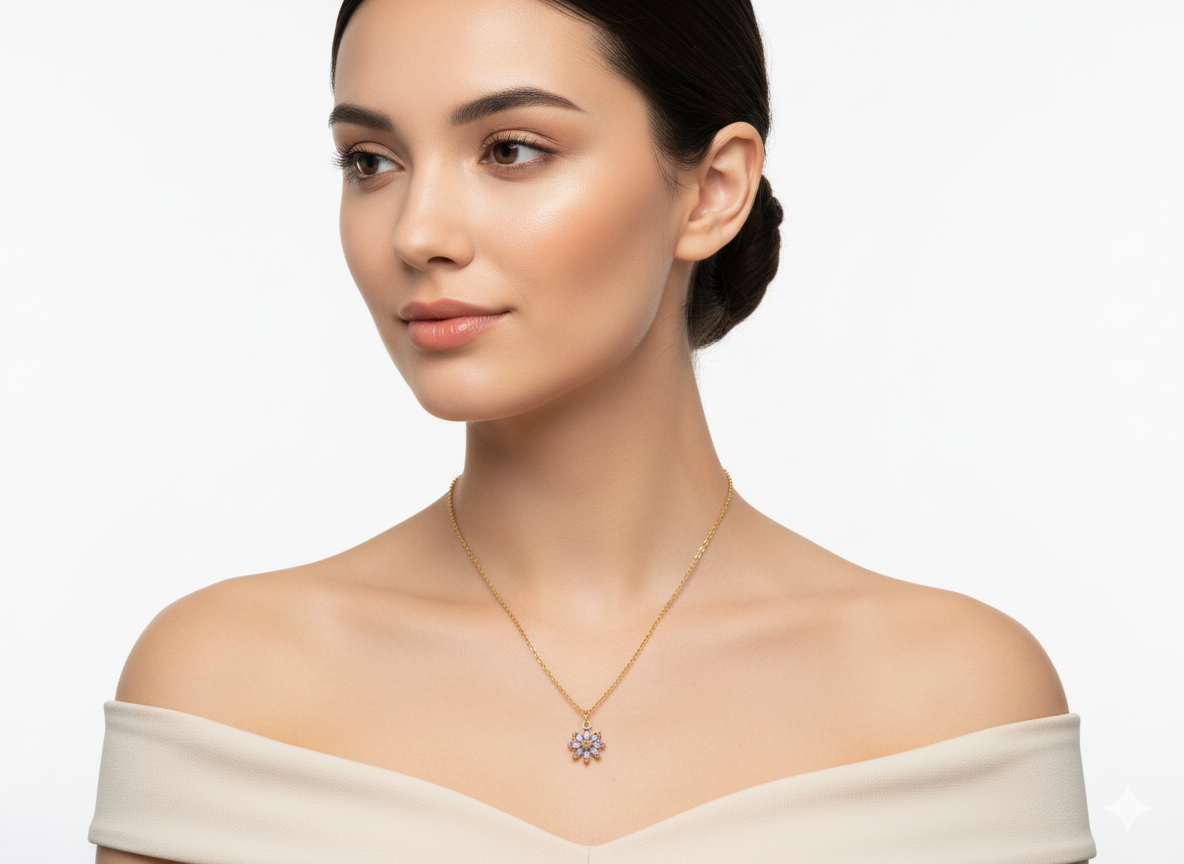 Purple Zircon Flower Necklace – 18K Gold Plated