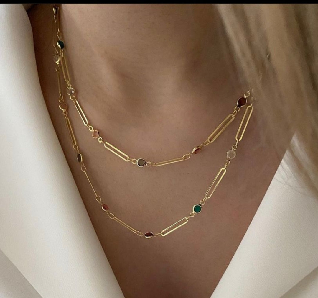 Colorful Crystals Sticks Necklace Gold Plated 18k