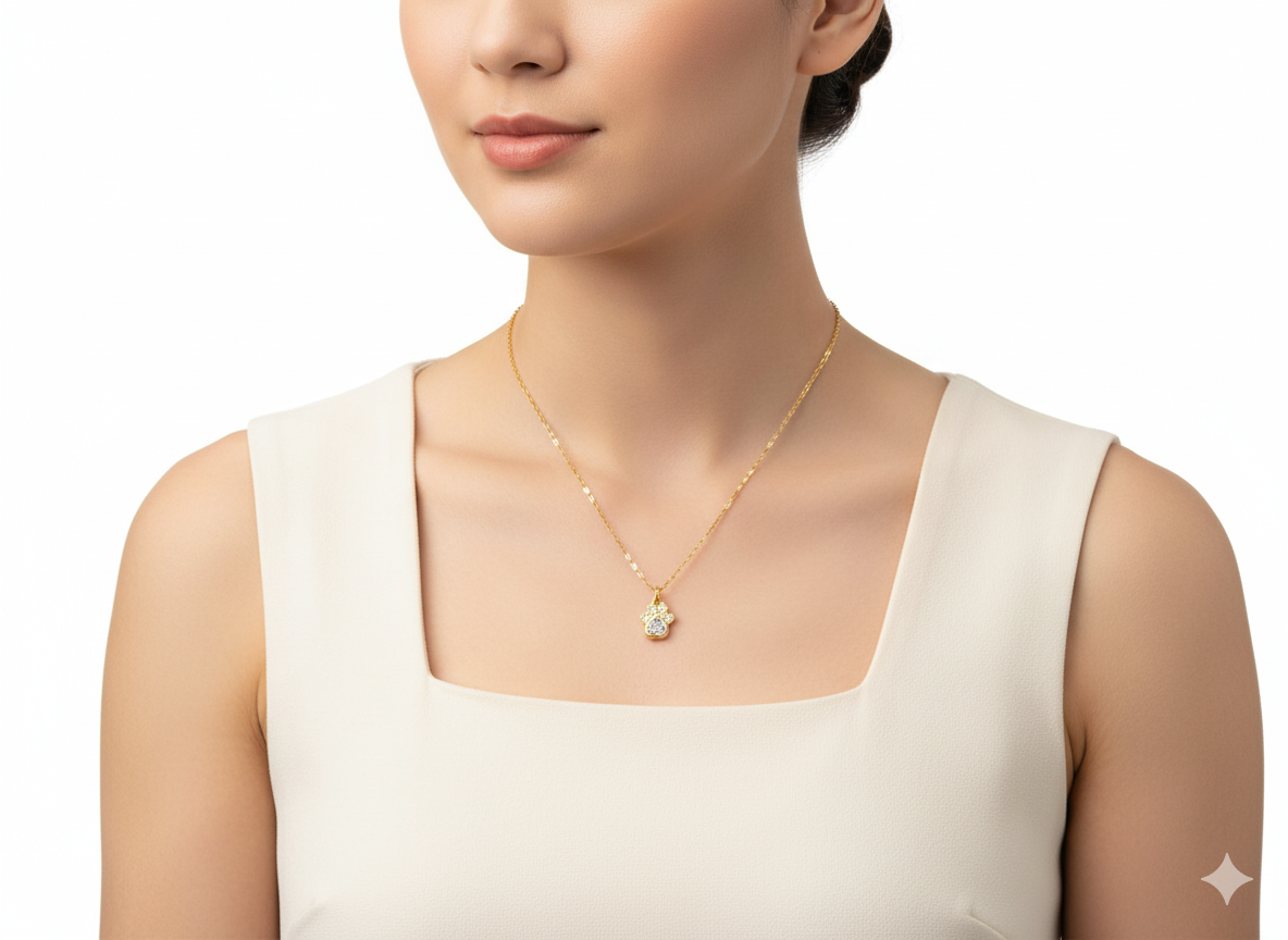Footprint Necklace with Zirconia's - Gold Plated 18k