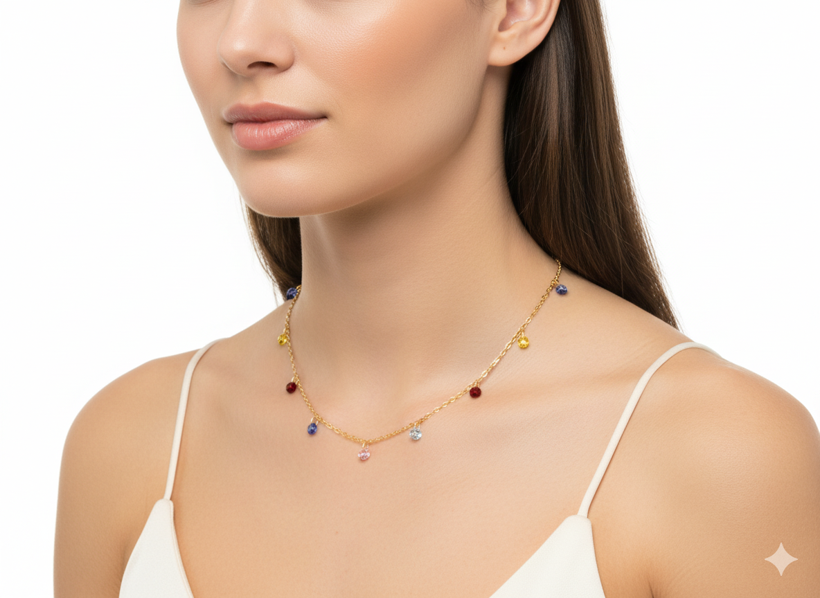 Multi-Color Crystals Necklace 18K Gold Plated